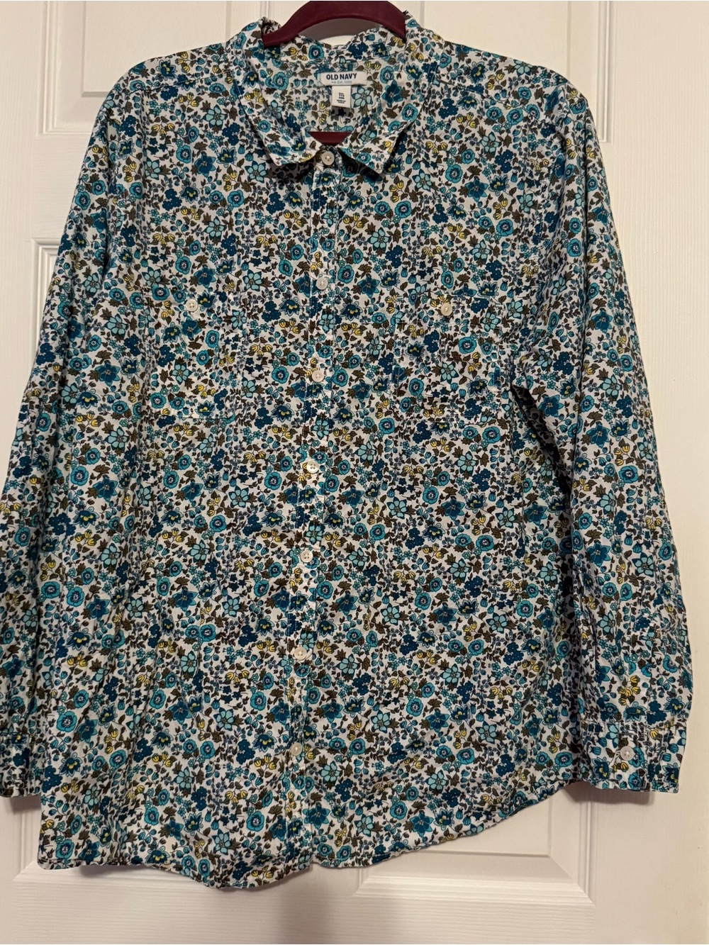 Old Navy Women's Floral Button-Down Shirt in Teal, Navy, Olive